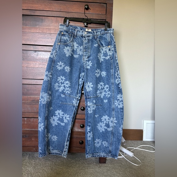 Free People Blue Floral Wide Leg Jeans - Picture 9 of 14